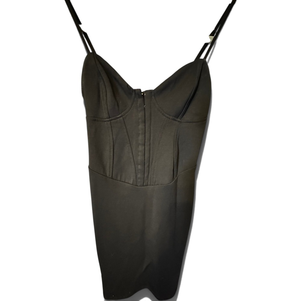 Y2K Wild Fable Black Corset Hook and Eye Mini Dress XS Sweetheart Neck Bodycon